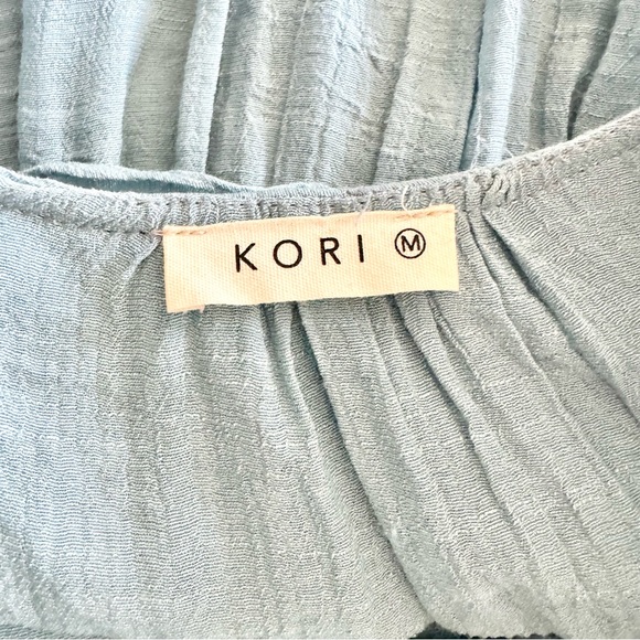 KORI Blue Short Sleeve Flutter Tiered Maxi Dress V-Neck Women's Size Medium M - Picture 6 of 7